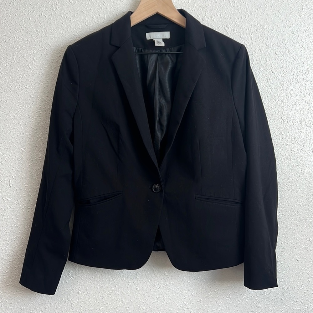 H&M 2 Pocket Single Button Double Breasted Blazer Black Size 12